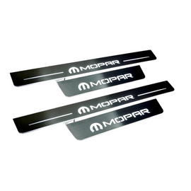 Premium Stainless steel door sills with matte black rubber with backlight Dodge Charger Mopar logo Mopar