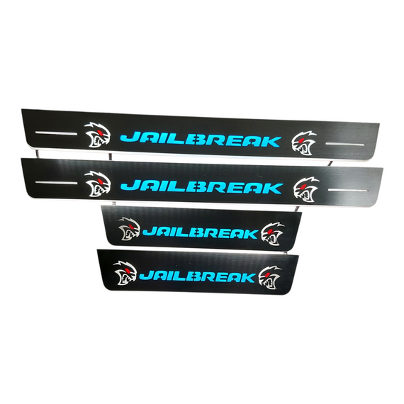 Premium Stainless steel door sills with matte black rubber with backlight Dodge Charger SRT Hellcat 2022+ inscription Jailbreak logo Hellcat