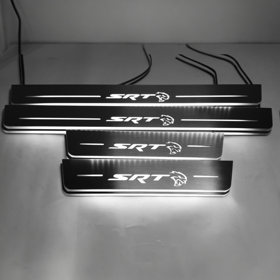 LED door sills made of polished stainless steel Dodge Charger iscription SRT logo Hellcat 2015 2023