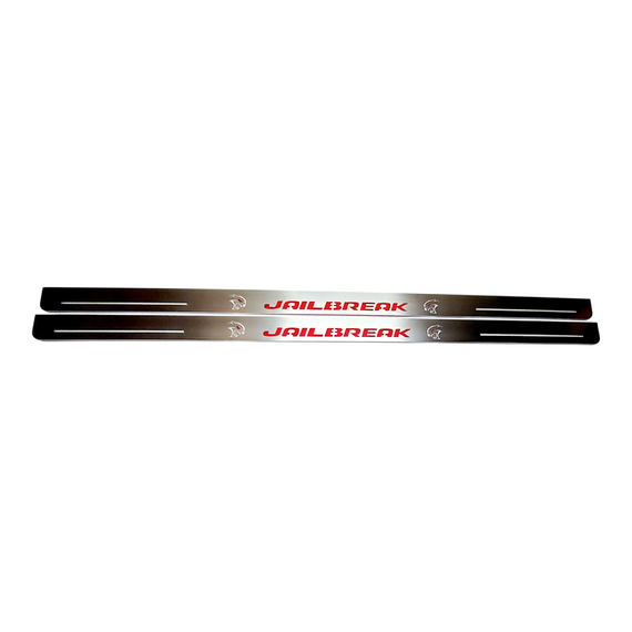 LED door sills made of polished stainless steel Dodge Challenger SRT Hellcat 2022+ iscription Jailbreak logo Hellcat