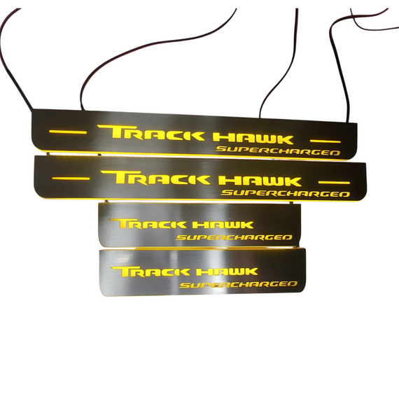 LED door sills made of polished stainless steel Jeep Grand Cherokee WK2 2011-2021 inscription Track Hawk Supercharger 4 PCS.