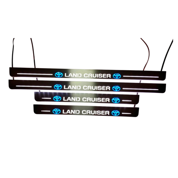 LED door sills made of polished stainless steel Toyota Land Cruiser 200 + logo toyota (2002-2009) inscription Land Cruiser + logo toyota 4 PCS.