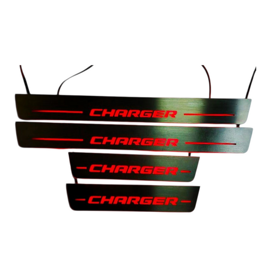 Premium Stainless steel door sills with matte black rubber with backlight Dodge Charger 2015-2023 logo Charger