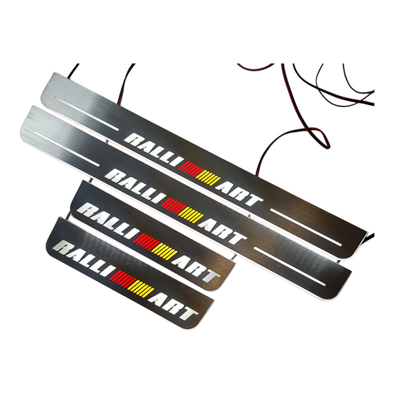 LED door sills made of polished stainless steel Mitsubishi Lancer X 2007-2016 inscription Ralli Art
