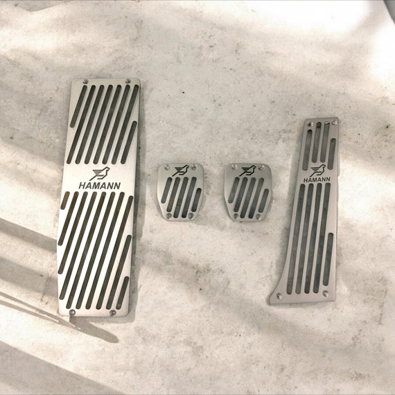 BMW E46 Aluminum Pedal Covers (1997–2006) with Hamann-Style Inscription