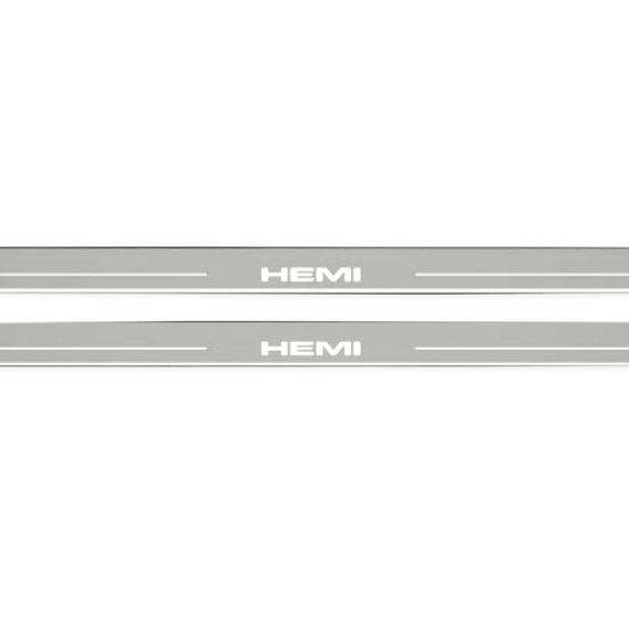 LED door sills made of polished stainless steel Dodge Challenger 2008-2023 inscription HEMI